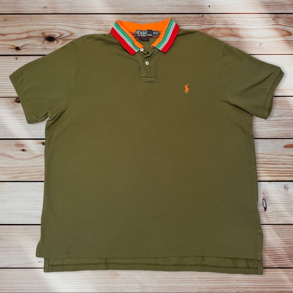 Polo Ralph Lauren Other - Vintage Olive Green Polo Ralph Lauren Polo Shirt Striped Collar